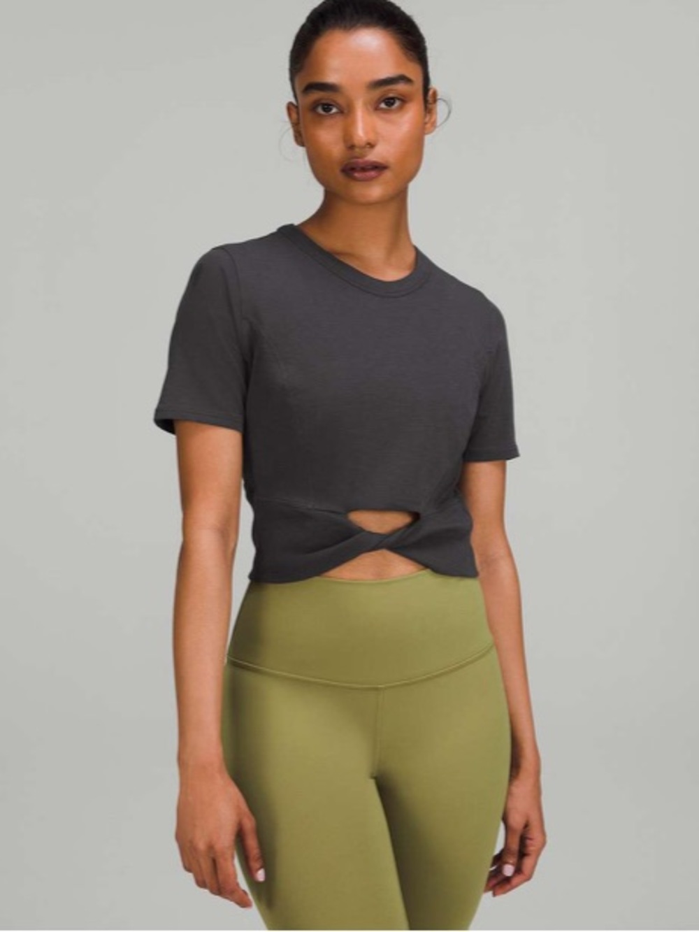 NWOT Lululemon Cropped Cotton Ribbed-Band T-Shirt Sz 10 Graphite Grey